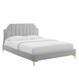 Cypress Performance Velvet Full Platform Bed in Light Gray
