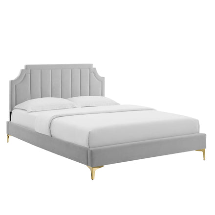 Sienna Performance Velvet Full Platform Bed in Light Gray
