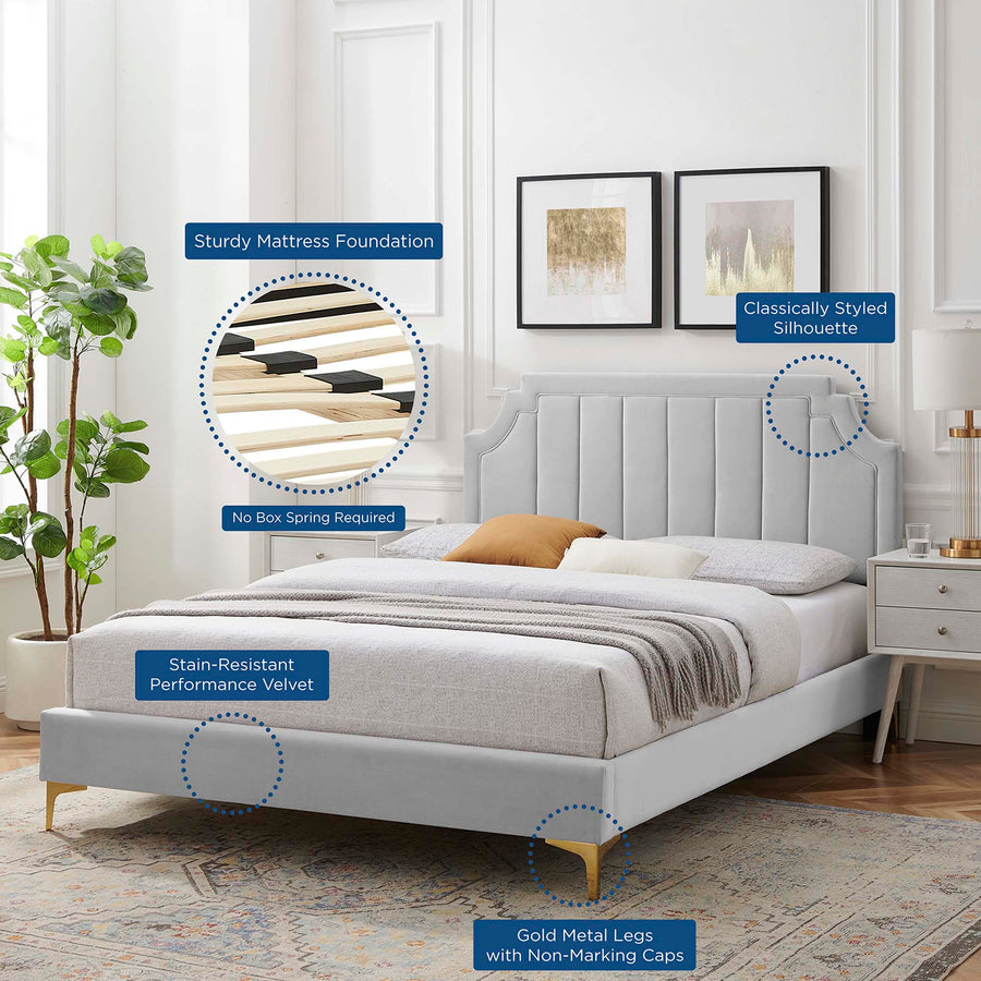 Cypress Performance Velvet Full Platform Bed in Light Gray