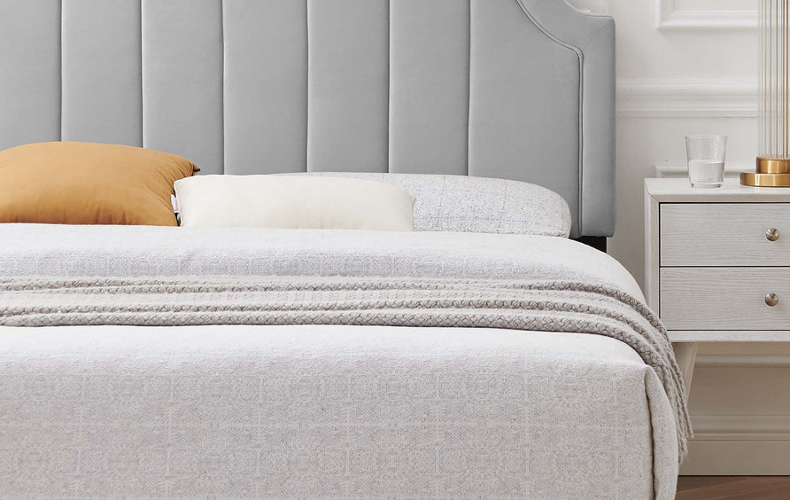 Cypress Performance Velvet Full Platform Bed in Light Gray
