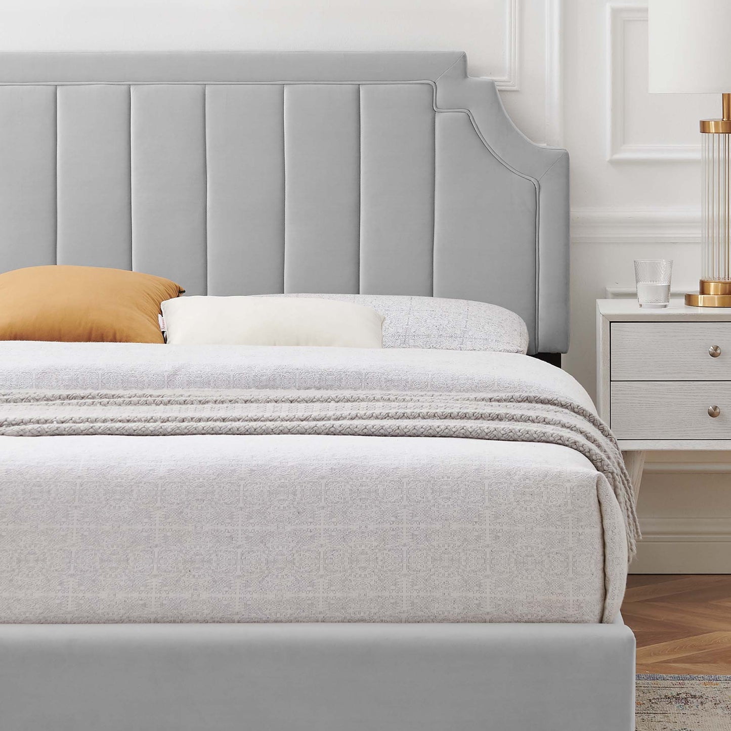 Cypress Performance Velvet Full Platform Bed in Light Gray