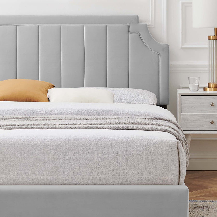 Cypress Performance Velvet Full Platform Bed in Light Gray