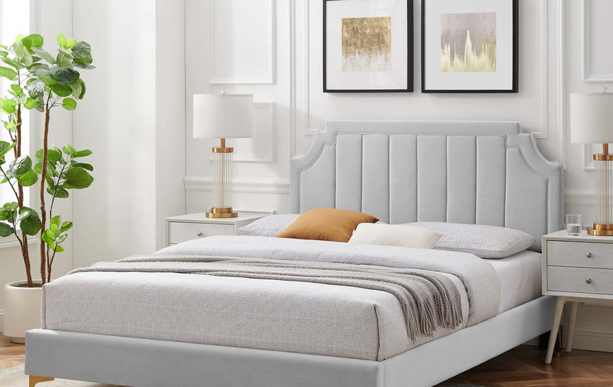 Cypress Performance Velvet Full Platform Bed in Light Gray