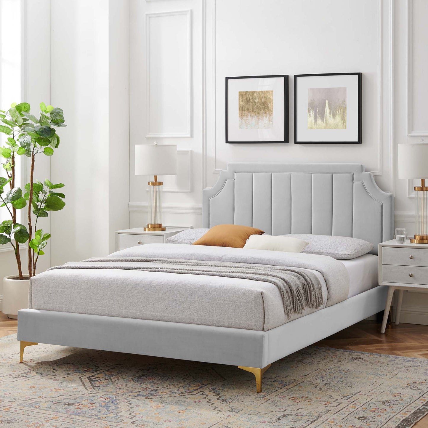 Cypress Performance Velvet Full Platform Bed in Light Gray