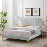 Cypress Performance Velvet Full Platform Bed in Light Gray