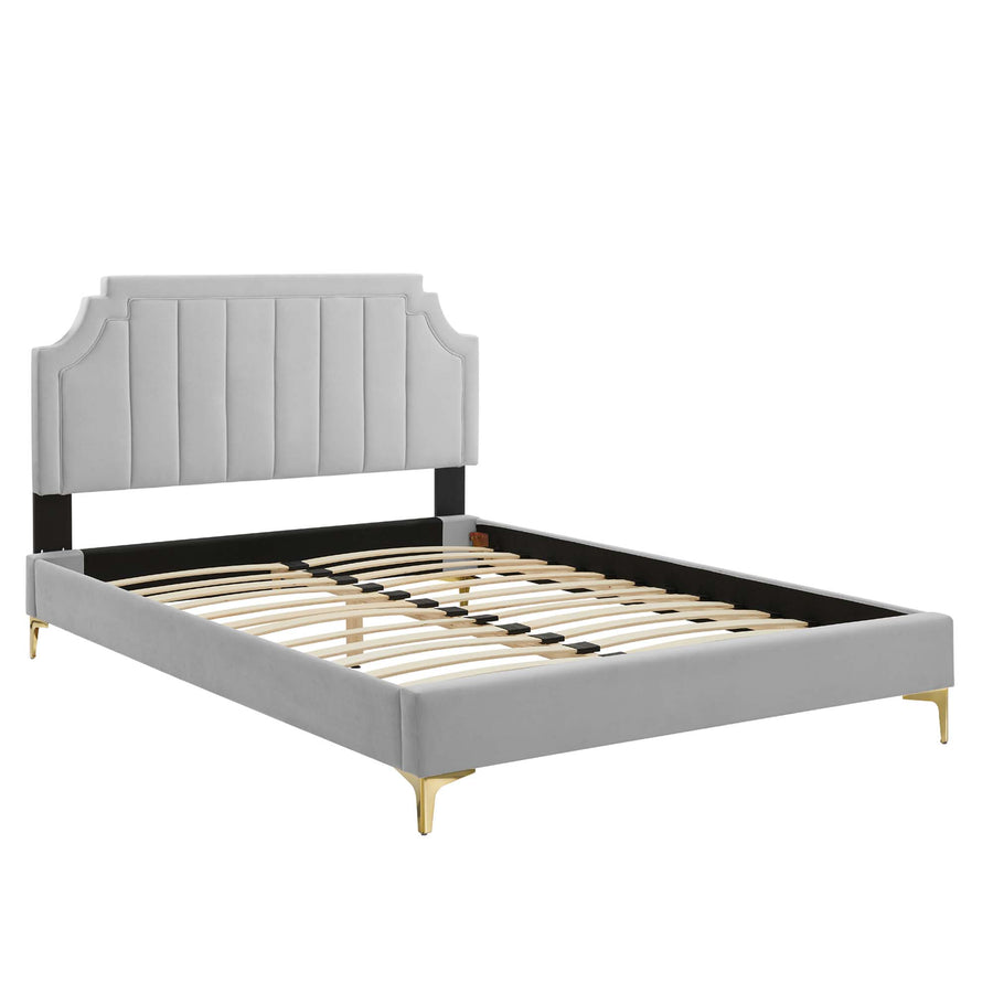 Cypress Performance Velvet Full Platform Bed in Light Gray