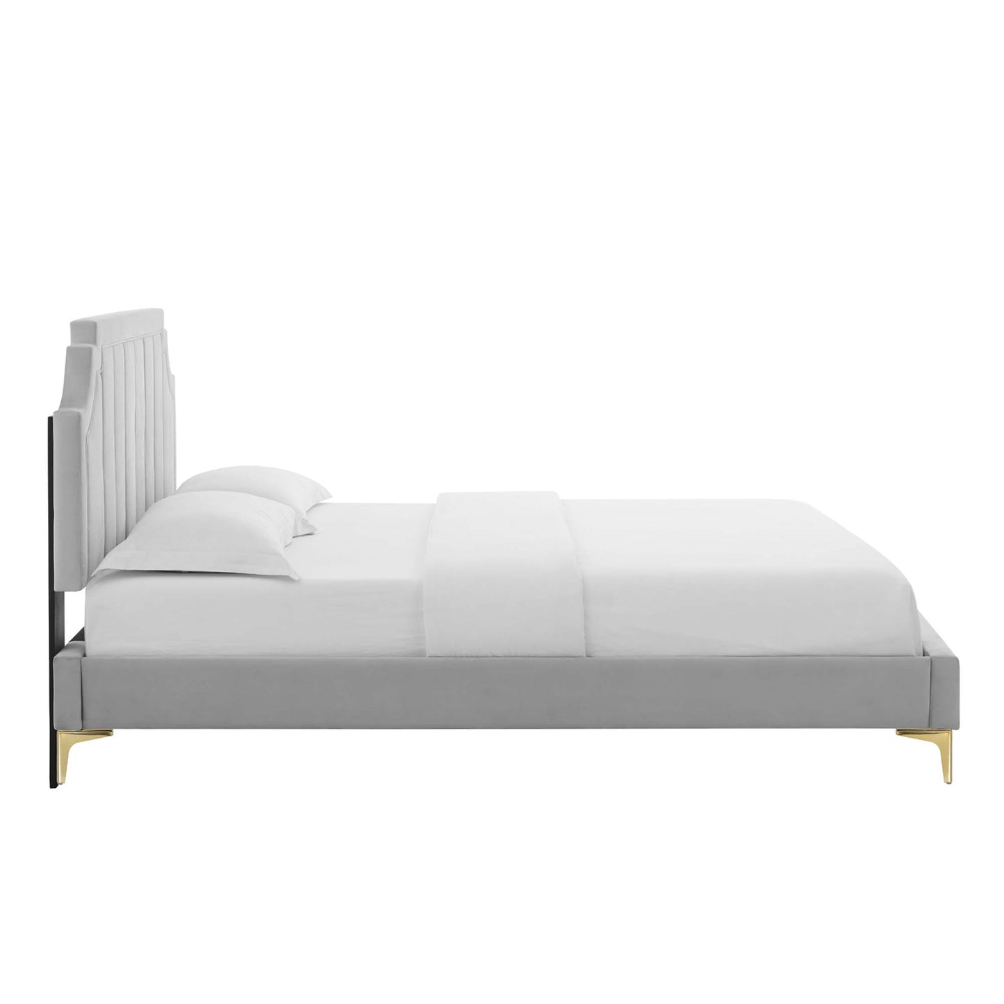 Cypress Performance Velvet Full Platform Bed in Light Gray