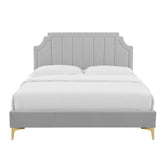 Cypress Performance Velvet Full Platform Bed in Light Gray