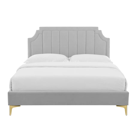 Sienna Performance Velvet Full Platform Bed in Light Gray