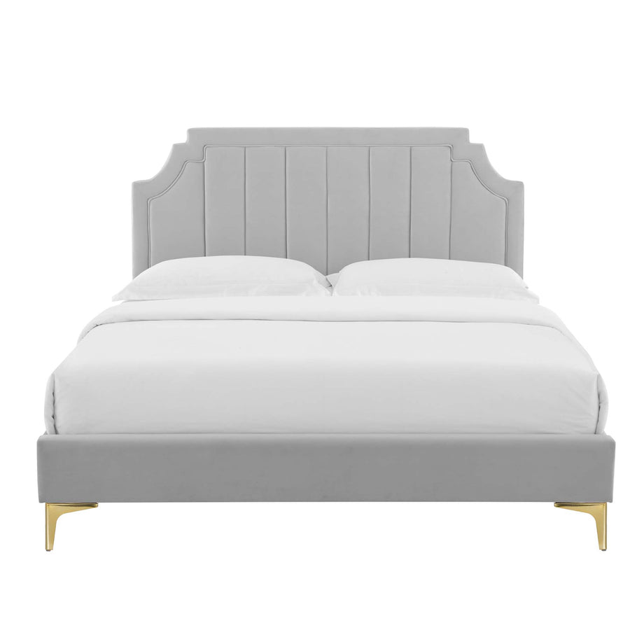 Cypress Performance Velvet Full Platform Bed in Light Gray