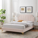 Cypress Performance Velvet Full Platform Bed in Pink