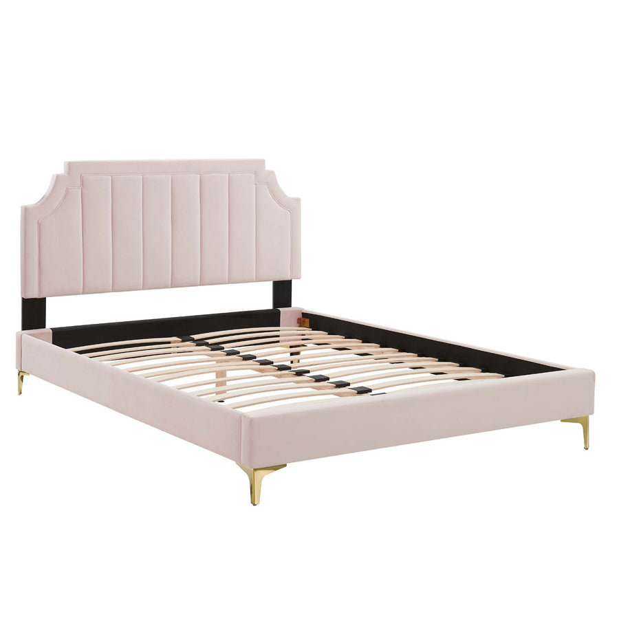 Cypress Performance Velvet Full Platform Bed in Pink