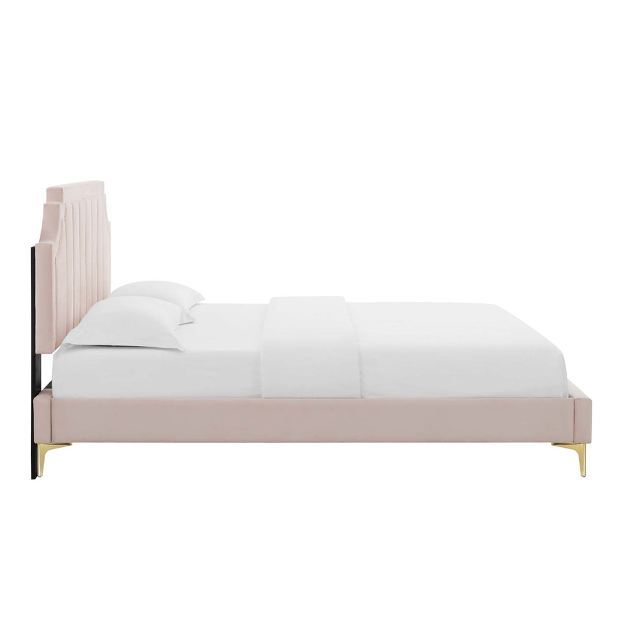 Cypress Performance Velvet Full Platform Bed in Pink