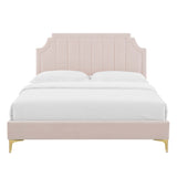 Cypress Performance Velvet Full Platform Bed in Pink