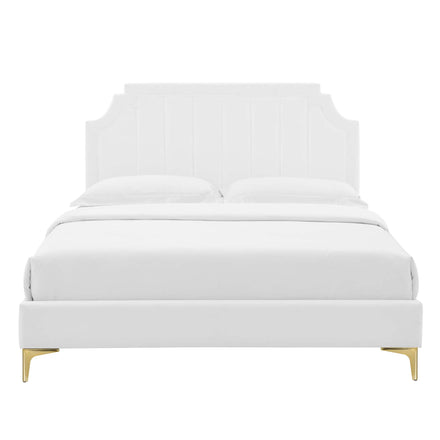 Sienna Performance Velvet Full Platform Bed in White