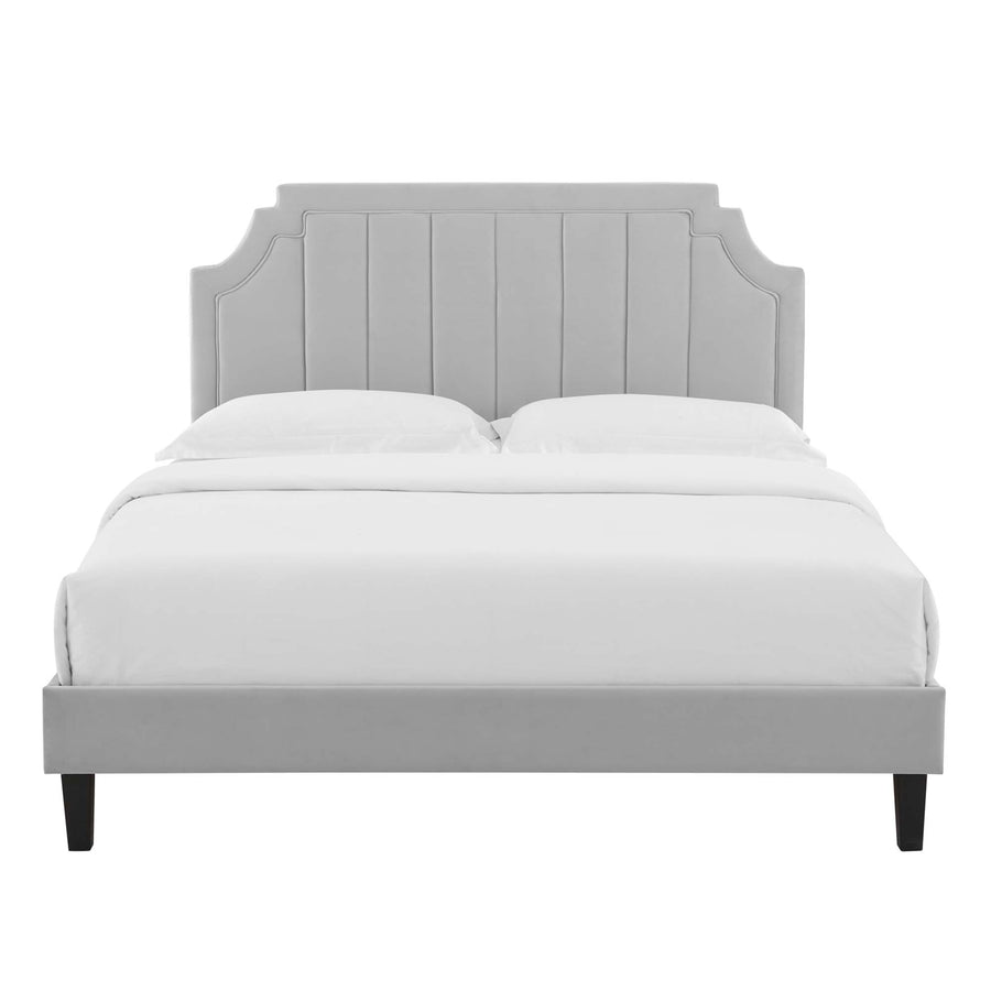 Cypress Performance Velvet Full Platform Bed in Light Gray