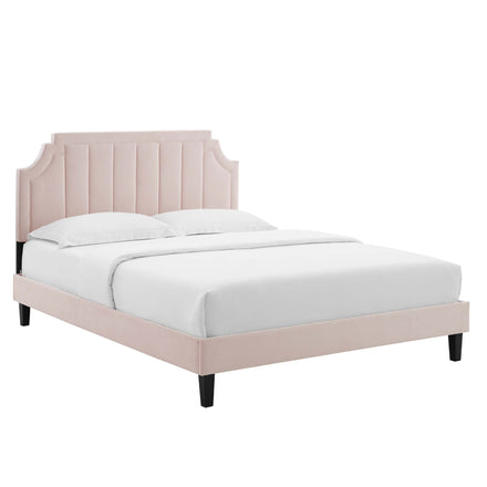 Sienna Performance Velvet Full Platform Bed in Pink