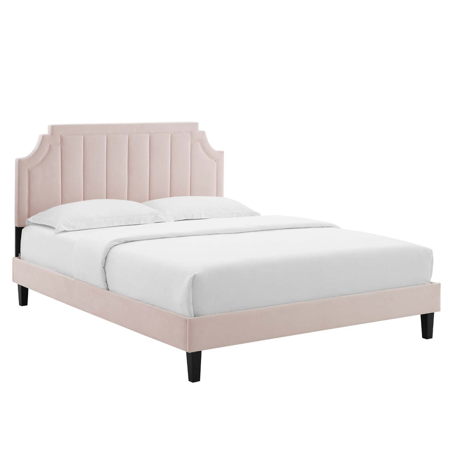 Cypress Performance Velvet Full Platform Bed in Pink