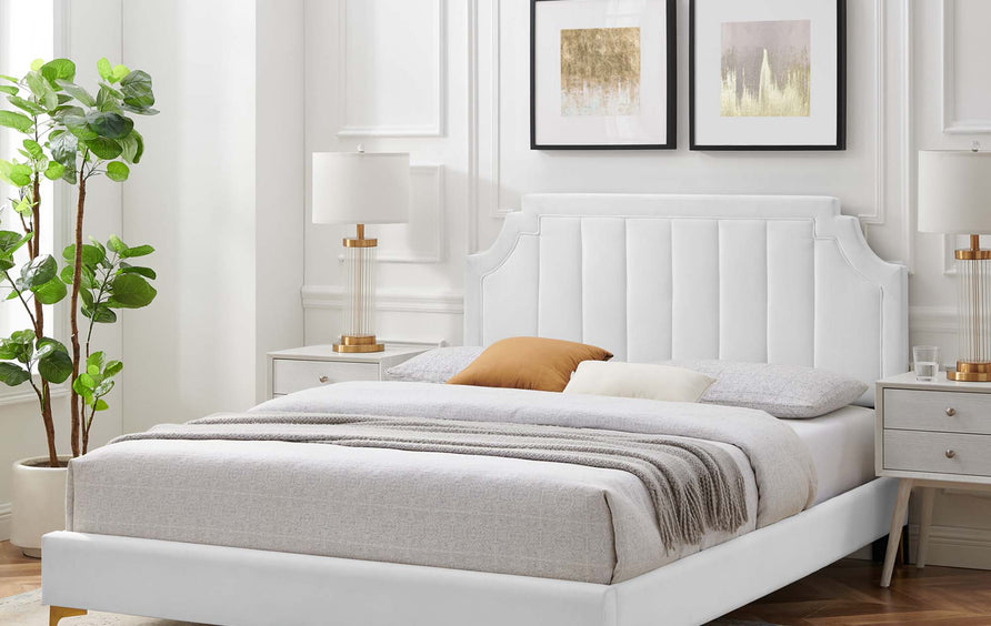 Cypress Performance Velvet King Platform Bed in White