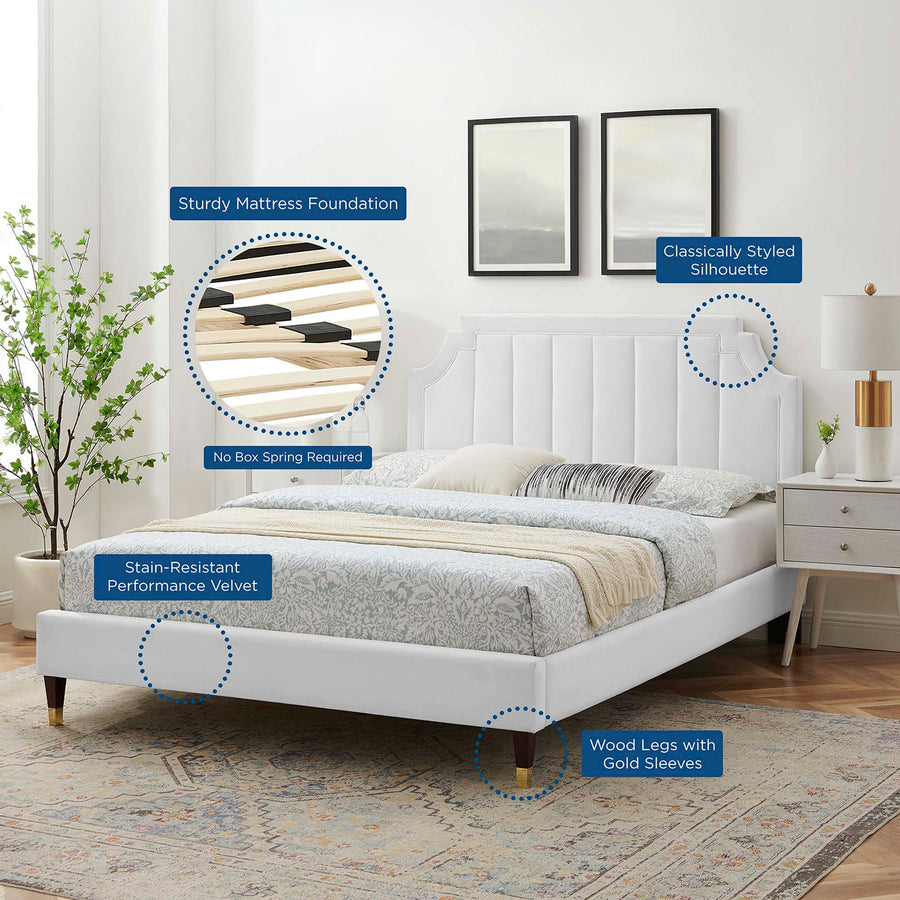 Cypress Performance Velvet King Platform Bed in White
