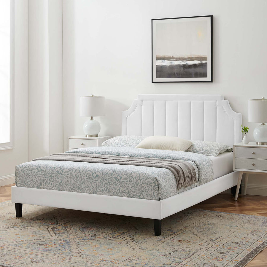 Cypress Performance Velvet King Platform Bed in White