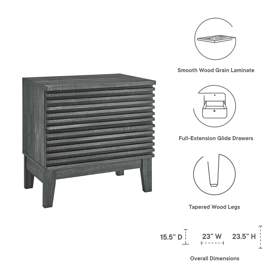 Vera Two-Drawer Nightstand in Charcoal