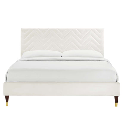 Leah Chevron Tufted Performance Velvet Queen Platform Bed by Furniture For America