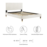 Easton Chevron Tufted Performance Velvet Queen Platform Bed in White