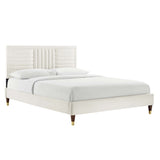 Cobalt Channel Tufted Performance Velvet Queen Platform Bed in White