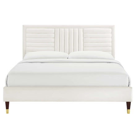 Sofia Channel Tufted Performance Velvet Queen Platform Bed in White