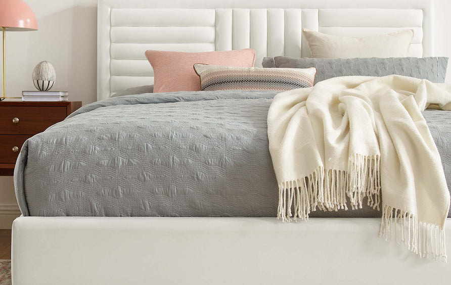 Cobalt Channel Tufted Performance Velvet Queen Platform Bed in White