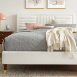 Cobalt Channel Tufted Performance Velvet Queen Platform Bed in White