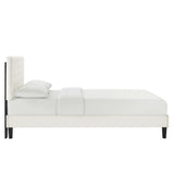 Easton Tapered Wood Leg Chevron Tufted Performance Velvet Queen Platform Bed in White
