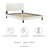 Easton Tapered Wood Leg Chevron Tufted Performance Velvet Queen Platform Bed in White