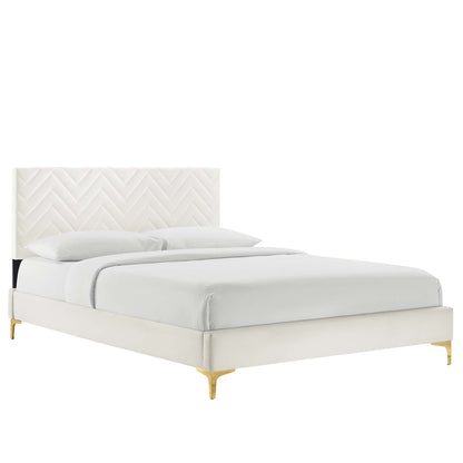 Leah Chevron Tufted Performance Velvet Queen Platform Bed by Furniture For America