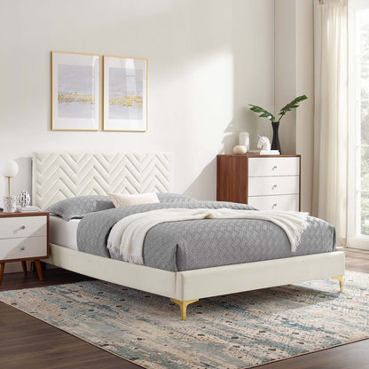 Leah Chevron Tufted Performance Velvet Queen Platform Bed by Furniture For America