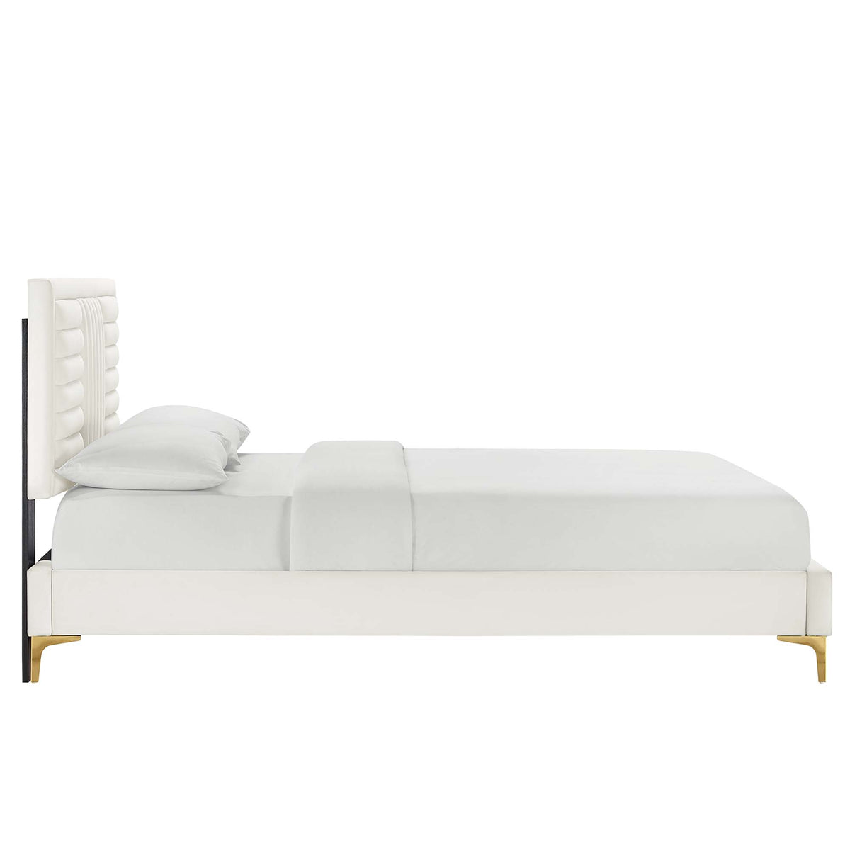 Cobalt Channel Tufted Performance Velvet Queen Platform Bed in White