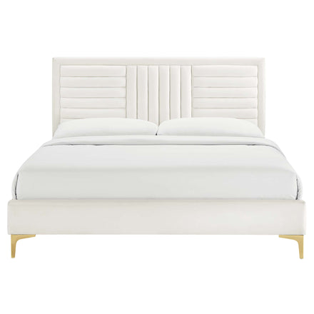 Sofia Channel Tufted Performance Velvet Queen Platform Bed in White