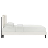 Orsa Tapered Wood Leg Channel Tufted Performance Velvet Twin Platform Bed in White