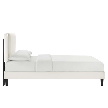 Zahra Tapered Wood Leg Channel Tufted Performance Velvet Twin Platform Bed by Furniture For America