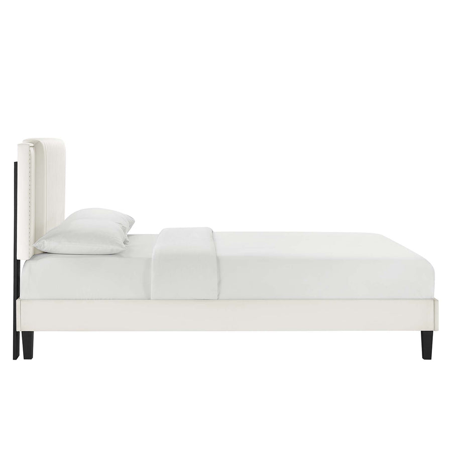 Orsa Tapered Wood Leg Channel Tufted Performance Velvet Twin Platform Bed in White
