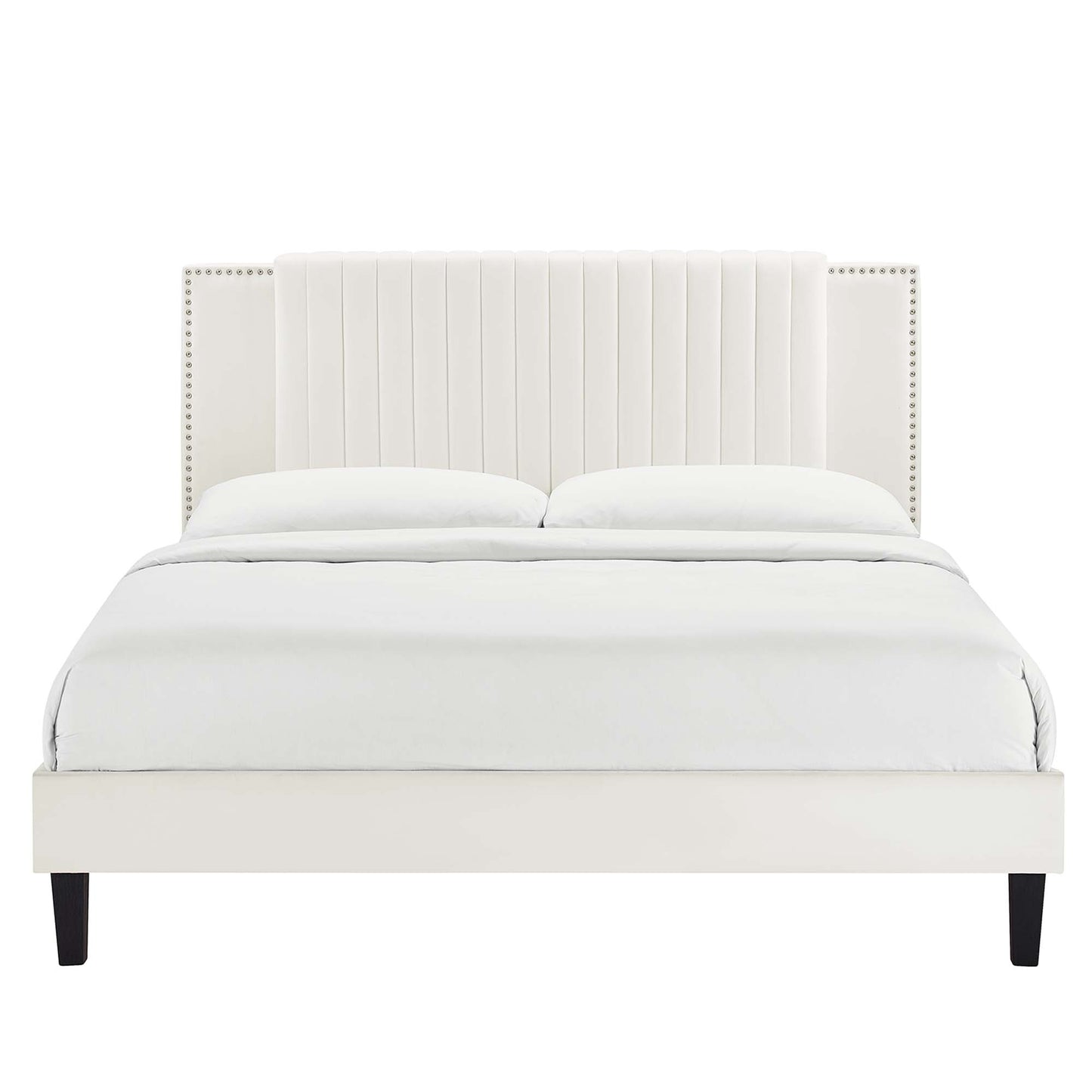 Zahra Tapered Wood Leg Channel Tufted Performance Velvet Twin Platform Bed by Furniture For America