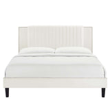 Orsa Tapered Wood Leg Channel Tufted Performance Velvet Twin Platform Bed in White
