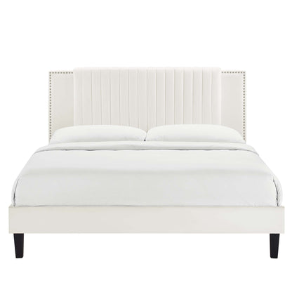 Zahra Tapered Wood Leg Channel Tufted Performance Velvet Twin Platform Bed by Furniture For America
