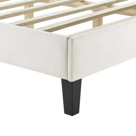 Zahra Tapered Wood Leg Channel Tufted Performance Velvet Twin Platform Bed in White