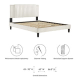 Orsa Tapered Wood Leg Channel Tufted Performance Velvet Twin Platform Bed in White
