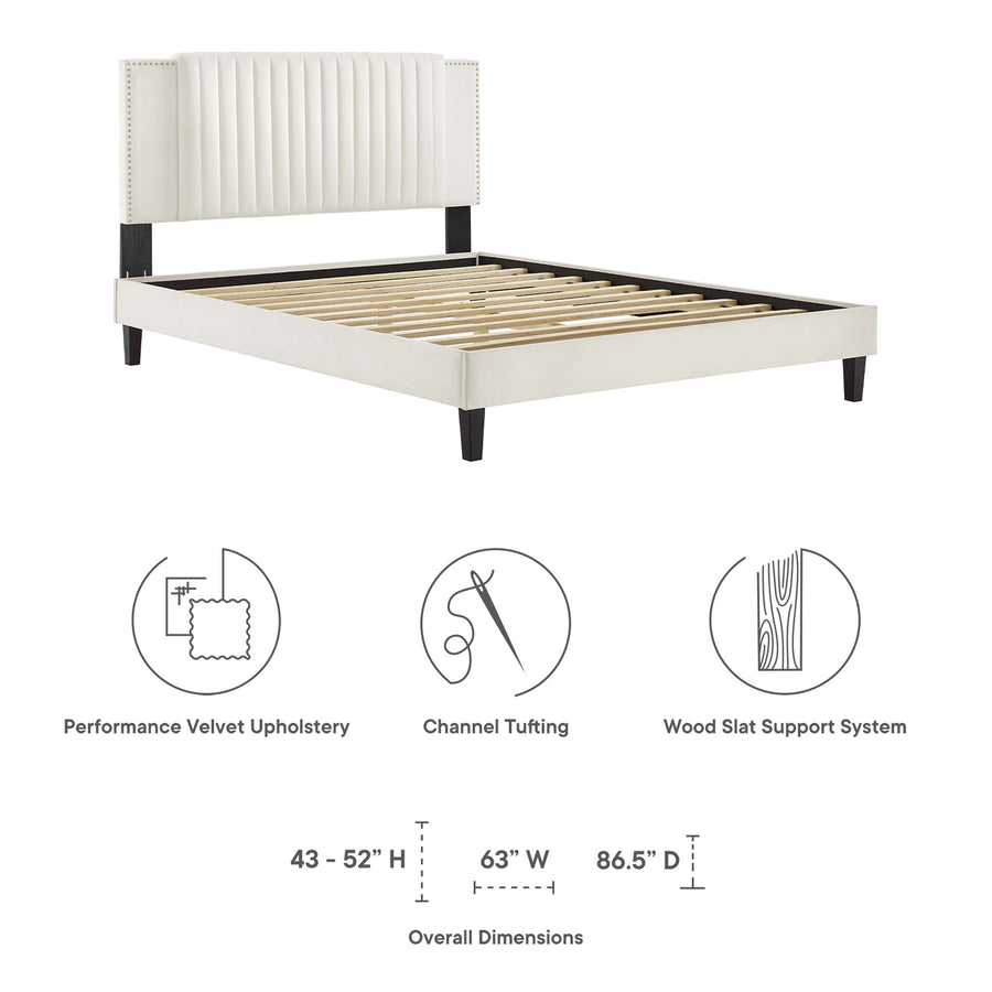 Orsa Tapered Wood Leg Channel Tufted Performance Velvet Twin Platform Bed in White