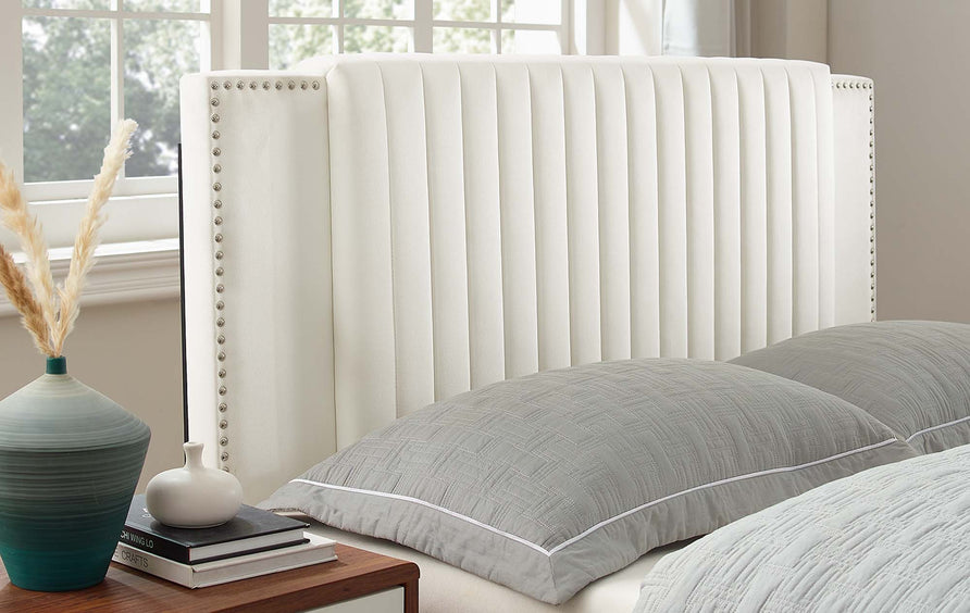 Orsa Tapered Wood Leg Channel Tufted Performance Velvet Twin Platform Bed in White