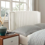 Orsa Tapered Wood Leg Channel Tufted Performance Velvet Twin Platform Bed in White