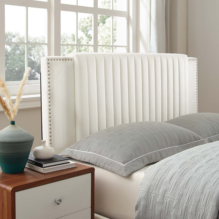 Orsa Tapered Wood Leg Channel Tufted Performance Velvet Twin Platform Bed in White